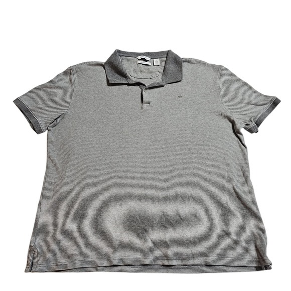 Calvin Klein Polo Shirt Striped‎ Liquid Touch Gray Casual Mens Large - Picture 1 of 13